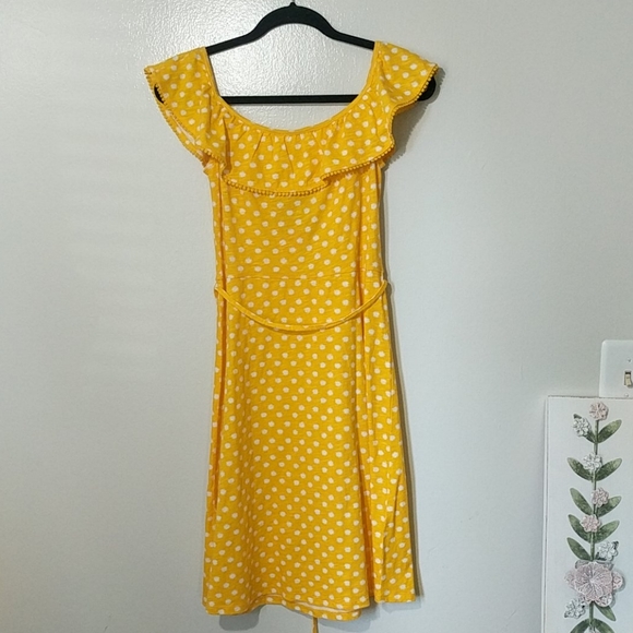 Boden Happy Spot Star Polka Dot Summer Dress Sunny Yellow Off the Shoulder Sz 4 - Picture 3 of 4